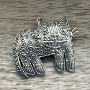 Vintage Signed JJ Abstract Cat Brooch | Modernist Silver Tone Statement Pin